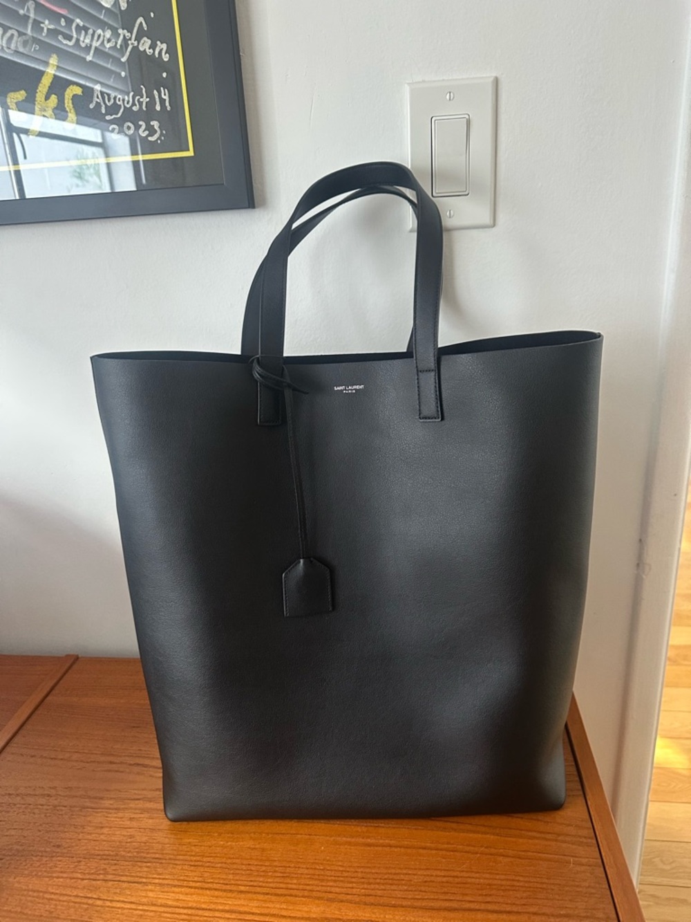 Saint Laurent Bold Black Leather Tote Bag